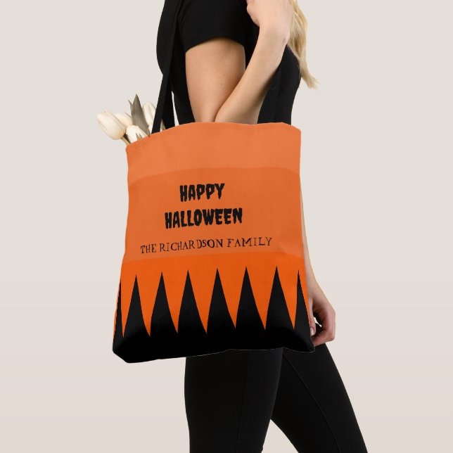 Bolso De Tela Feliz Naranja de Halloween negro personalizado (Detalle)