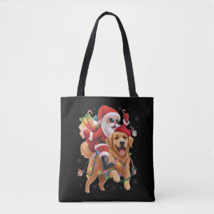 Bolso De Tela Feliz Navidad 2025 Santa montando Golden Retriever