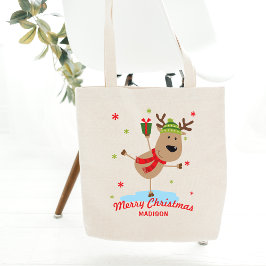 Bolso De Tela Feliz Navidad a los renos navideños personalizados