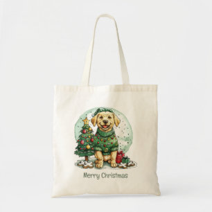 Bolso De Tela Feliz Navidad Amarillo Labrador Recuperador Perro