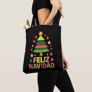 Bolso De Tela Feliz Navidad Árbol de Navidad Español Holiday Nav