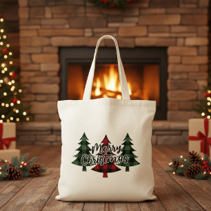 Bolso De Tela Feliz Navidad Árboles rojos y verdes de búfalo cub