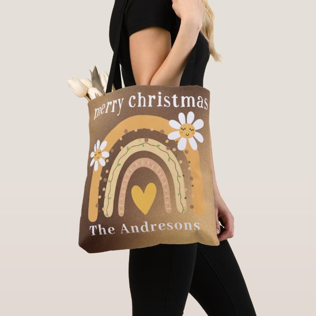 Bolso De Tela Feliz Navidad Arcoiris personalizado (Detalle)