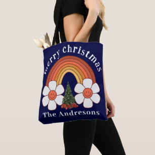 Bolso De Tela Feliz Navidad arcoiris personalizado grande