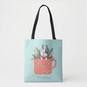 Bolso De Tela Feliz Navidad: Arte de Ilustracion de perro