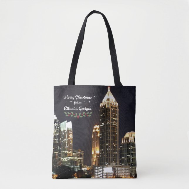Bolso De Tela Feliz Navidad, Atlanta, Georgia Skyline (Anverso)