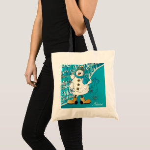 Bolso De Tela Feliz Navidad Azul Snowman