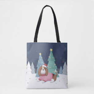 Bolso De Tela Feliz Navidad: Beagle Ilustracion Art