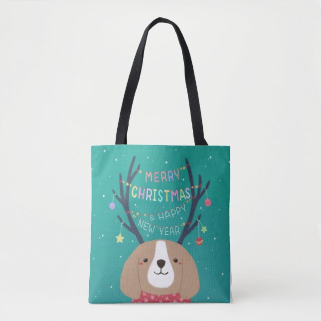 Bolso De Tela Feliz Navidad: Beagle Ilustracion Art (Anverso)