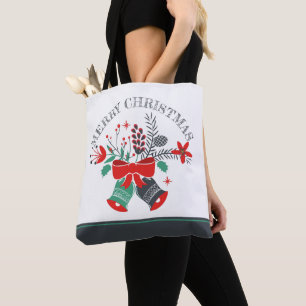 Bolso De Tela Feliz Navidad Bells Wreath