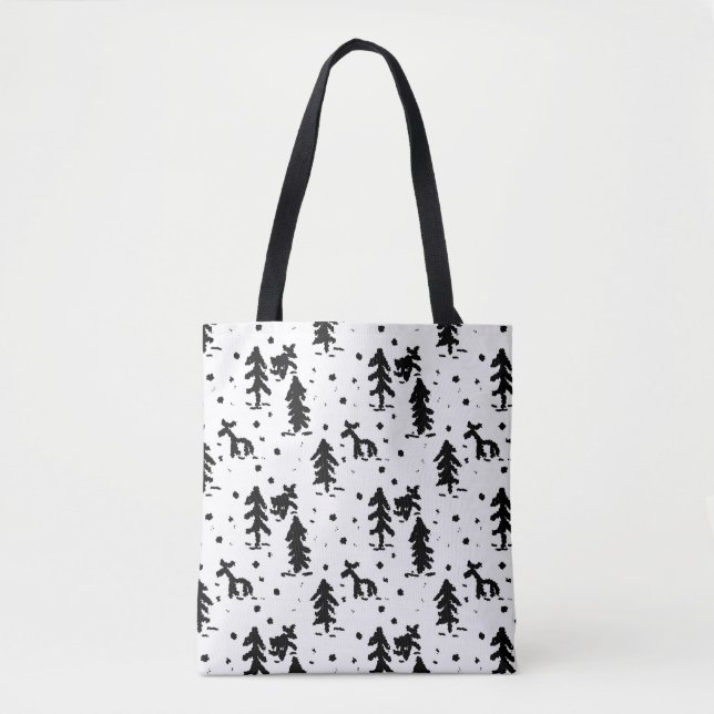 Bolso De Tela Feliz Navidad! Blanco y negro (Anverso)
