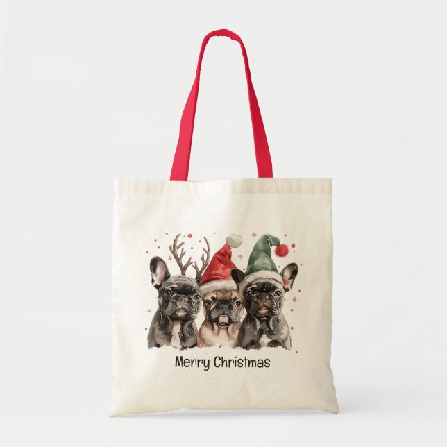 Bolso De Tela Feliz Navidad Bulldog francés Perros renos (Frente)