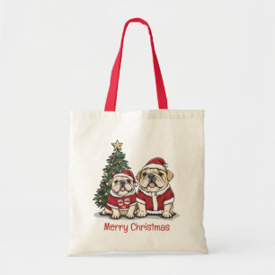 Bolso De Tela Feliz Navidad Bulldog inglés Santa Hats
