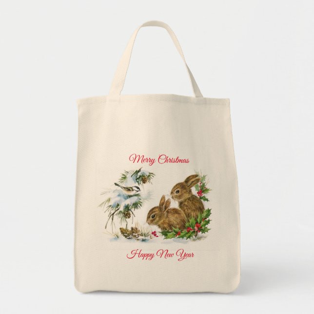 Bolso De Tela Feliz Navidad Bunnies (Frente)