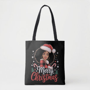 Bolso De Tela Feliz Navidad Chica Africana Negra Sombrero de San