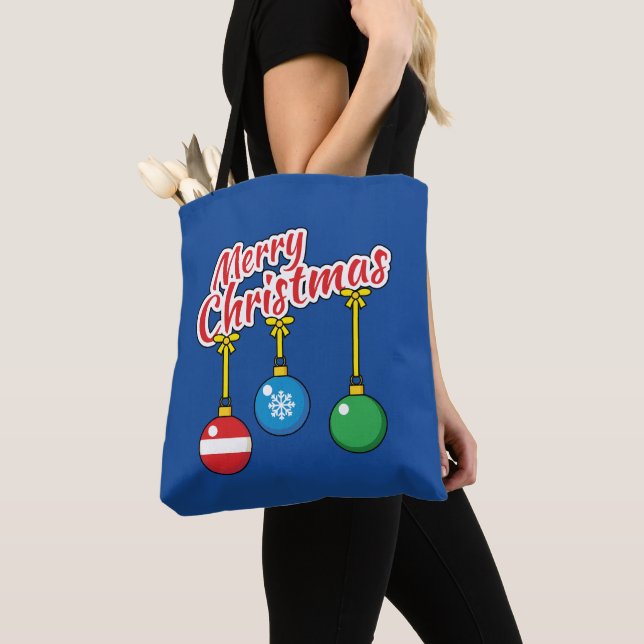 Bolso De Tela Feliz Navidad con Bolas Colgantes (Detalle)