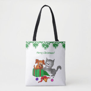 Bolso De Tela Feliz Navidad con gato y pipa