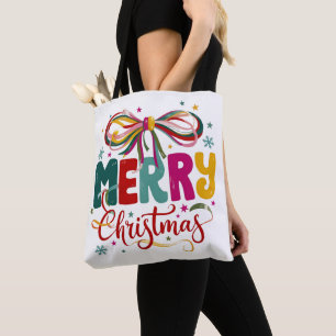 Bolso De Tela Feliz Navidad Coquette Preppy Lazo Navidad 