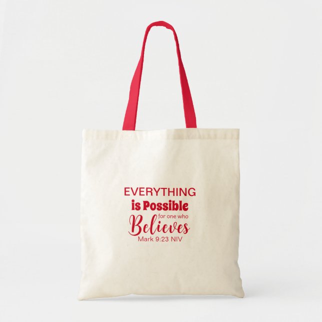 Bolso De Tela Feliz Navidad Creer Biblia Verse Rojo Cristiano (Frente)