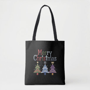 Bolso De Tela Feliz Navidad Cruz Árbol Xmas Retro