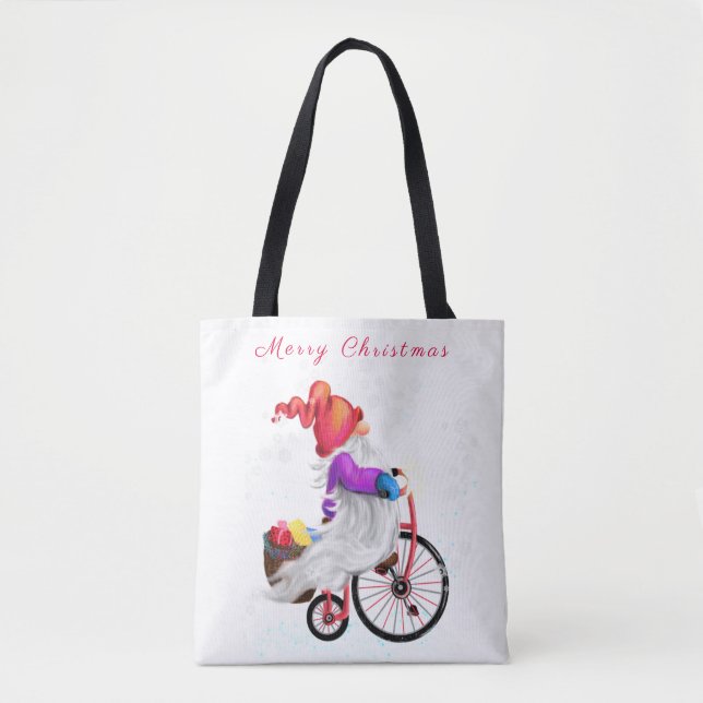Bolso De Tela Feliz Navidad - Cúpula divertida con bicicletas y  (Anverso)