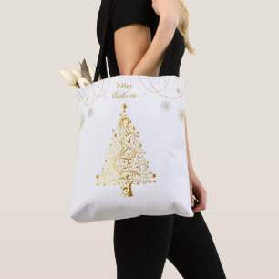 Bolso De Tela Feliz Navidad en oro