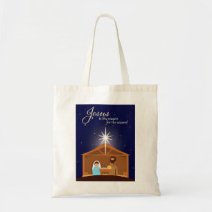 Bolso De Tela Feliz Navidad Escena de Natividad Ilustrada