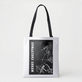 Bolso De Tela Feliz Navidad. Esqueleto con sombrero de Santa