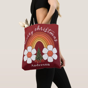 Bolso De Tela Feliz Navidad festivo Arcoiris Personalizado