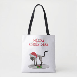 Bolso De Tela Feliz Navidad. Gato con sombrero de Santa
