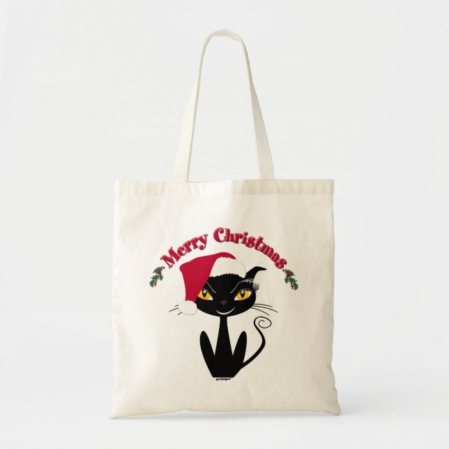 Bolso De Tela Feliz Navidad Gato Kitty (Frente)
