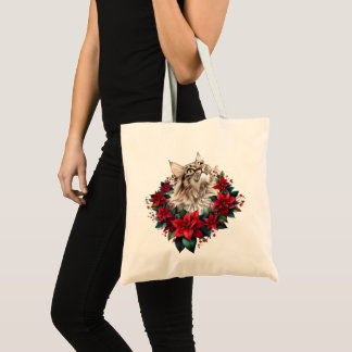 Bolso De Tela Feliz Navidad gato Maine Coon 