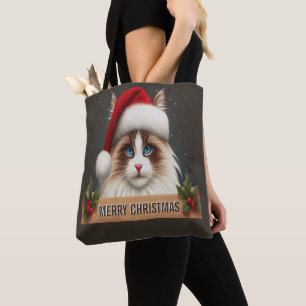Bolso De Tela Feliz Navidad Gato Ragdoll, Navidad Santa Ragdoll