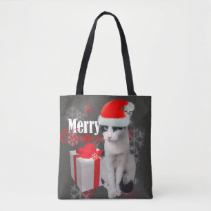 Bolso De Tela Feliz Navidad, gato y paquete