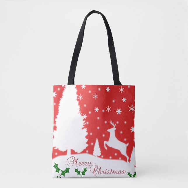 Bolso De Tela Feliz Navidad Invierno Snowflakes (Anverso)