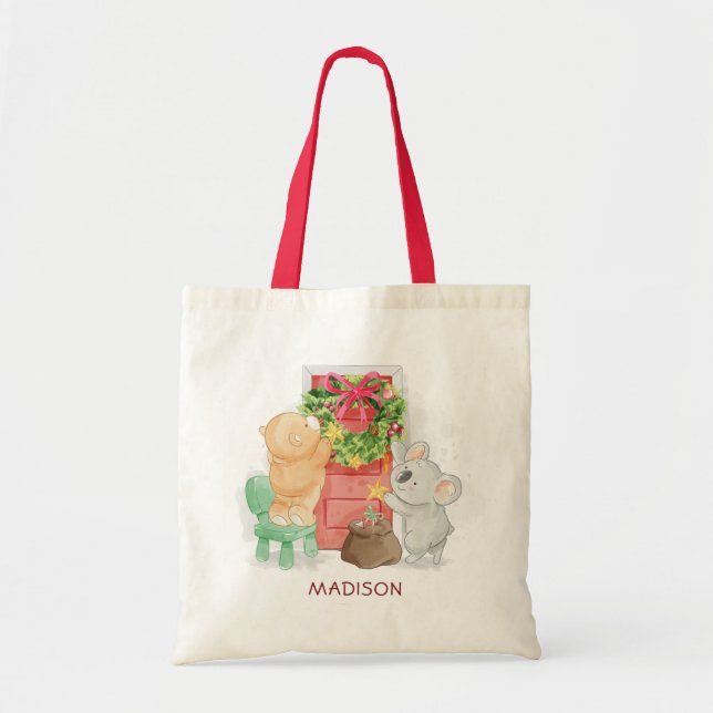 Bolso De Tela Feliz Navidad Koala Bear Personalizado (Frente)