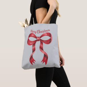 Bolso De Tela Feliz Navidad Lazo Coqueta Rojo Chica 