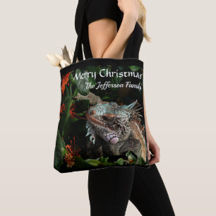 Bolso De Tela Feliz Navidad Mascota Iguana Tropical Personalizad
