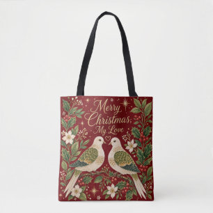 Bolso De Tela Feliz Navidad Mi Amor Tortolitas Acebo