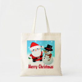 Bolso De Tela Feliz Navidad, Papá Noel y Muñeco de Nieve