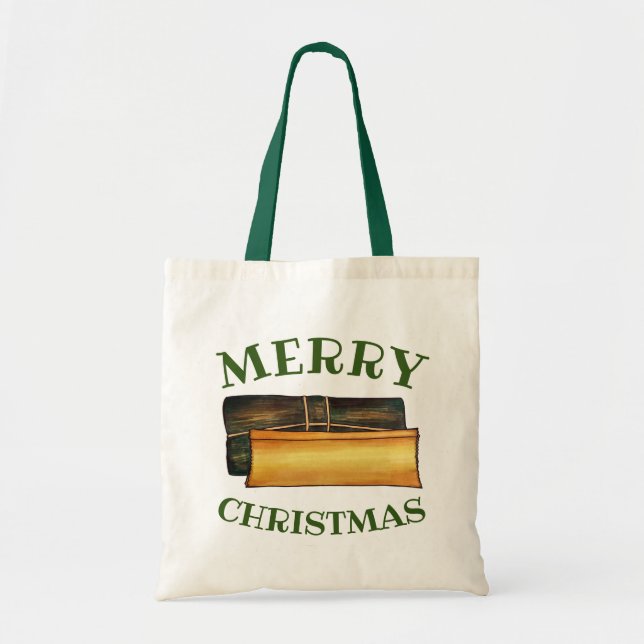 Bolso De Tela Feliz Navidad Pasteles de Banana Puertorriqueños (Frente)