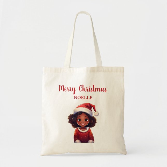 Bolso De Tela Feliz Navidad! Pequeño Chica negro Santa Hat (Frente)