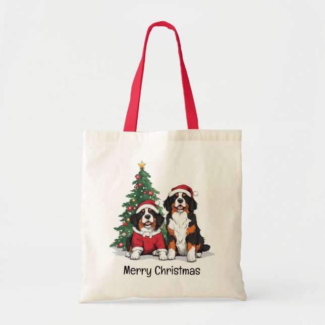 Bolso De Tela Feliz Navidad Perros de Montaña Berneses (Frente)