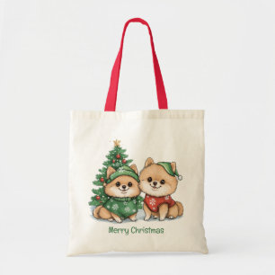 Bolso De Tela Feliz Navidad Perros Pomeranos