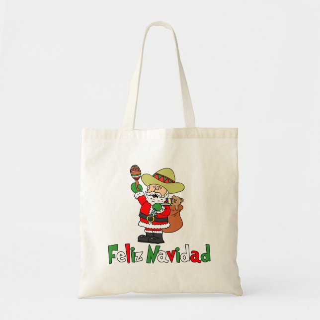 Bolso De Tela Feliz Navidad Personalizado Santa Sombrero Maracas (Frente)