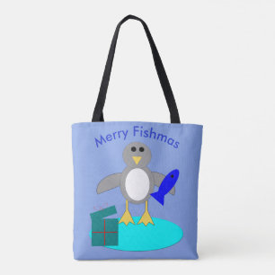 Bolso De Tela Feliz Navidad Pesca Pingüino Tote Bag