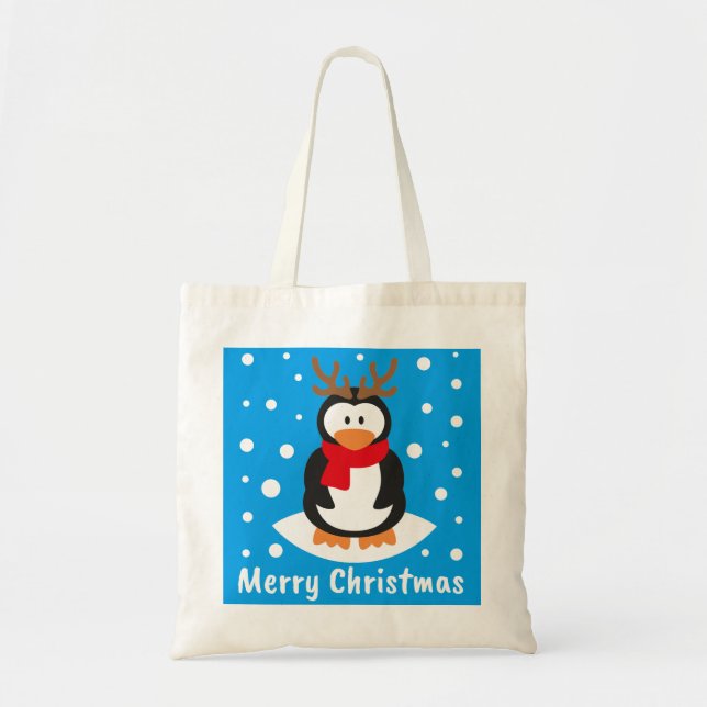 Bolso De Tela Feliz Navidad Pingüino (Frente)