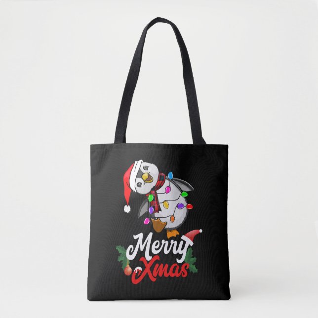 Bolso De Tela Feliz Navidad Pingüino (Anverso)