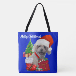Bolso De Tela Feliz Navidad Poodle Blue Ladies Shoulage