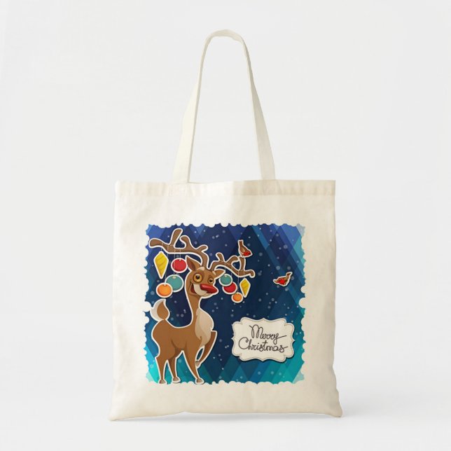 Bolso De Tela Feliz Navidad Prancing Reindeer (Frente)